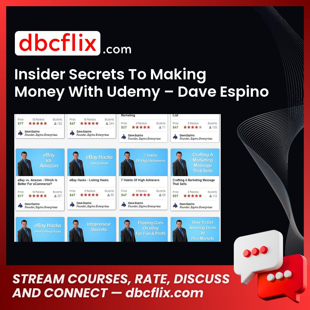 Insider Secrets To Making Money With Udemy – Dave Espino free downoad, dbcflix, dbcflix.com, storedbc.com, downloadbusinesscourse, mega, google drive