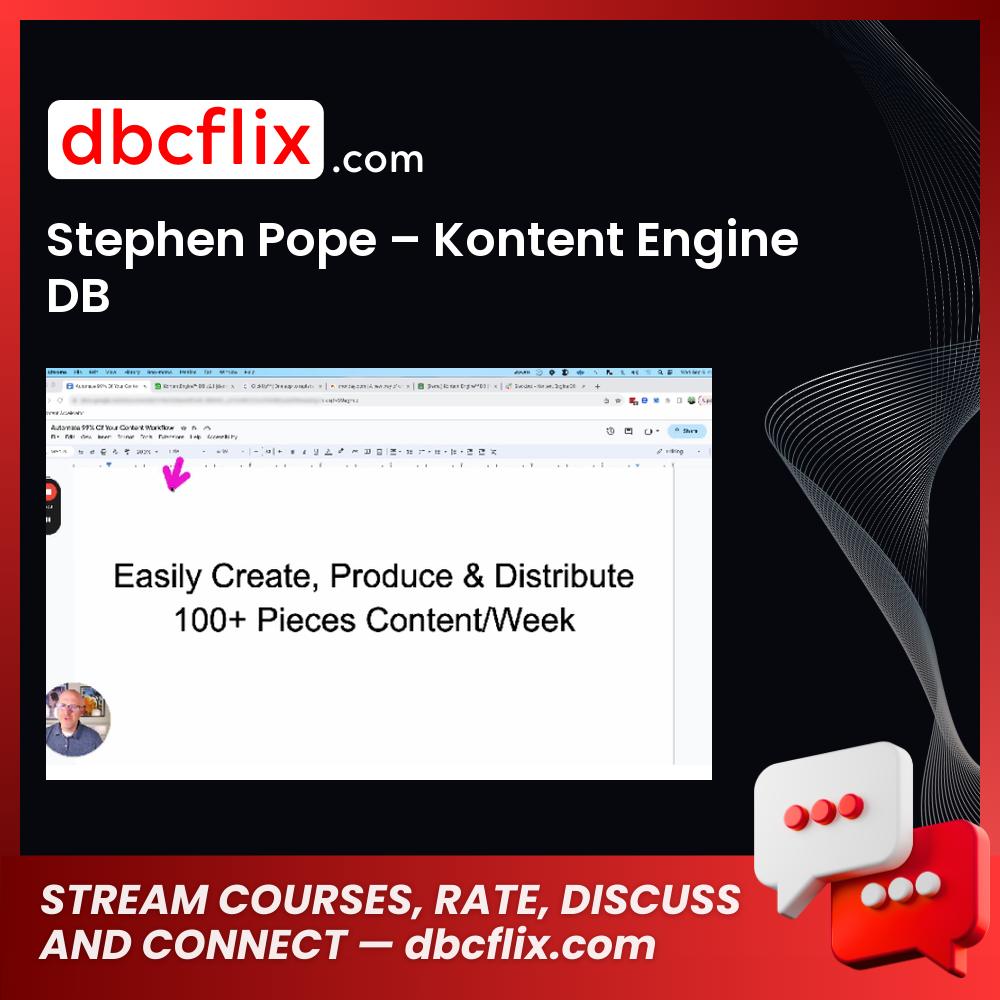 Stephen Pope – Kontent Engine DB free downoad, dbcflix, dbcflix.com, storedbc.com, downloadbusinesscourse, mega, google drive